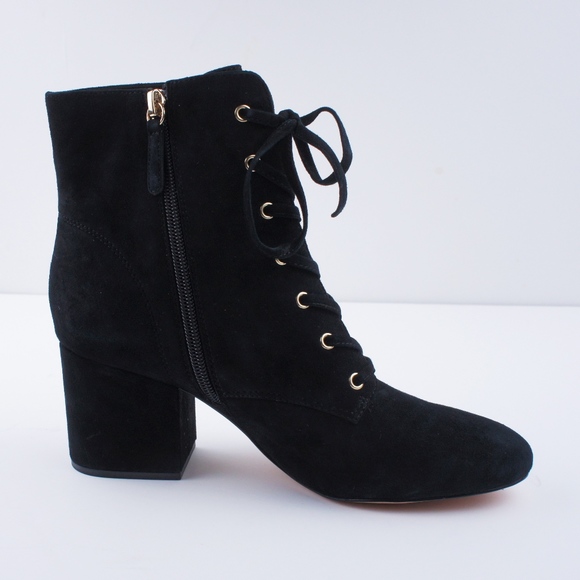 New JCREW Black Suede Lace-up block-heel boots - Picture 4 of 6